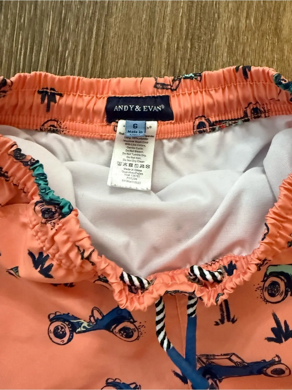 Andy & Evan Coral Swim Shorts with Blue and Teal Jeep Print